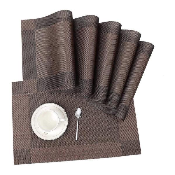 Pöytätabletit, 6 kappaleen setti liukumaton pestävä PVC-resistentti lämpö ruskea