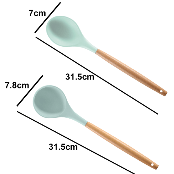 CDQ Kjøkkenredskap Sett Silikon Kjøkkenredskap, 2stk Kjøkken Suppe skje + Migeng (sjøgrønn)