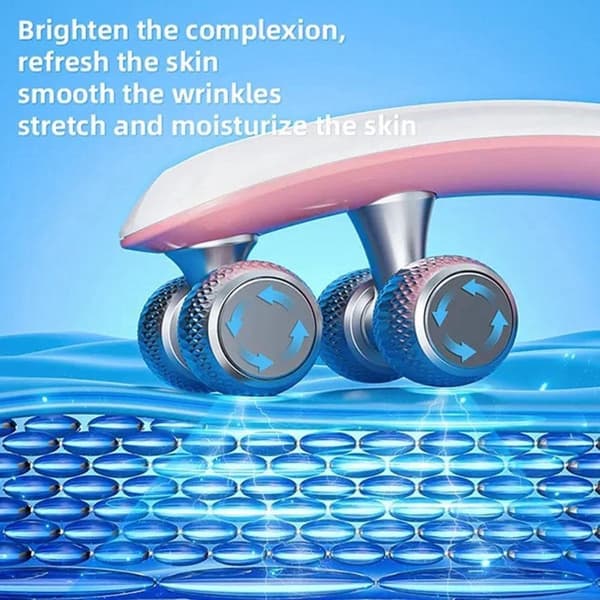 EMS ansiktsmassage-roller, Y-formad 3D-roller med RF- och mikroströmslägen, V-ansiktslyftningsenhet för dubbelhaka och hudvård, rosa