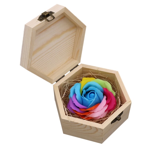 Rainbow Rose Flower Badtvål med trälåda, Rose Tvål i present CDQ