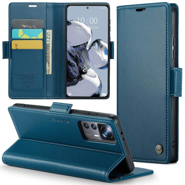 Caseme 023-serien for Xiaomi 12t 5g / 12t Pro 5g / Redmi K50 Ultra Phone Case Rfid Blocking Pu Leather Flip Cover Blue
