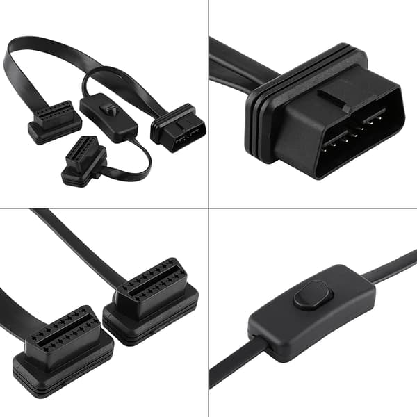 16-pin hann til dobbel hun OBD2-splitter flat forlengelseskabeladapter med bryter