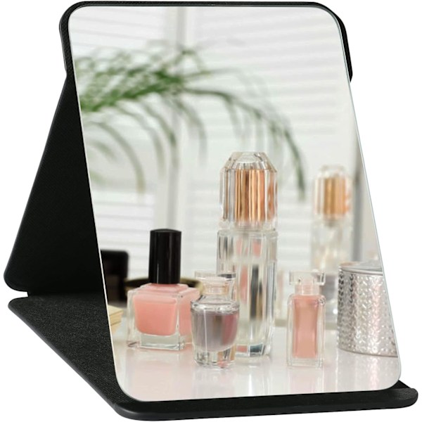 Folding Table Mirror with PU Leather Makeup Mirror, Portable Travel Mirror, Foldable Mirror with Stand Portable 15.5*20.5cm