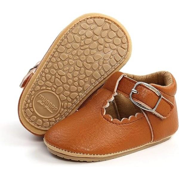Khaki Baby Girl Mary Jane Princess Shoes Baby Halkfritt först