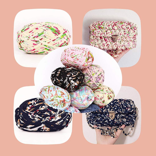 1:a färgat t-shirtgarn sticka virka tyg för hantverk stickat tyg konst Black Flower
