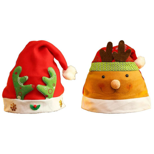 CDQ Piece Christmas Hat - Julhatt för vuxna och barn (gröna horn + tecknad älg)