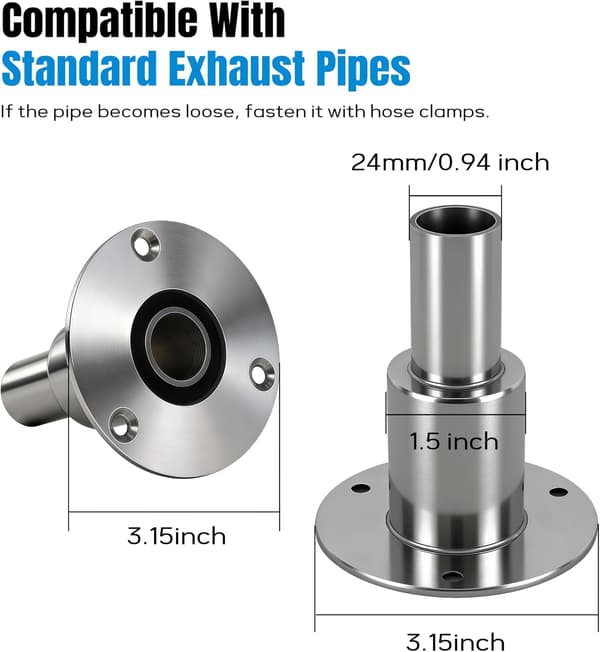 Udstødning gennemføring - Rustfrit Stål 316 - 24 mm - dieselvarmer