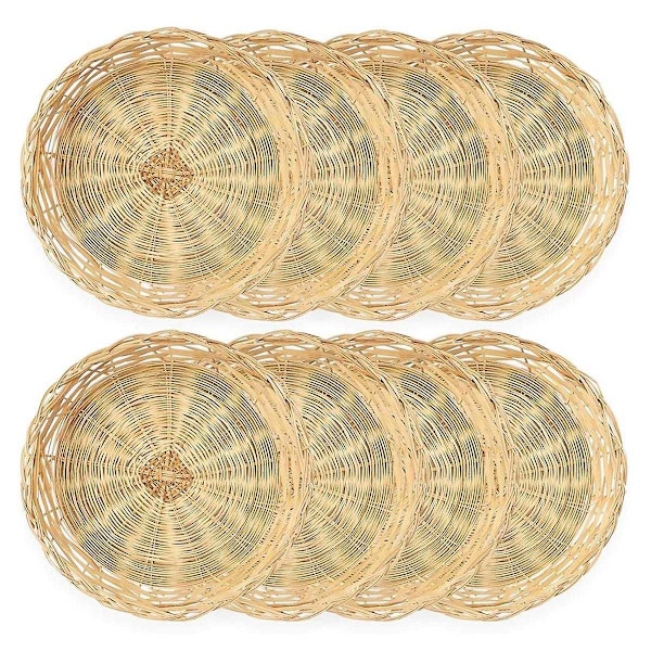 8-pack Bambu Papperstallrikshållare, 25 cm Återanvändbara för Middagstallrikar Handvävda Korgar för Papperstallrikar - WELLNGS