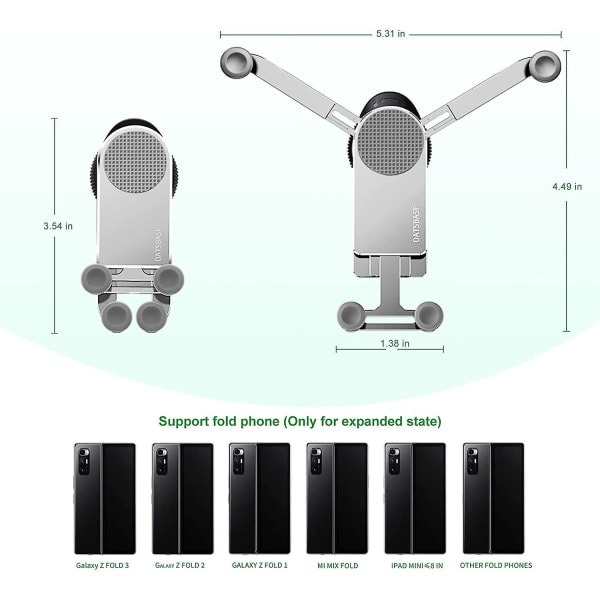 Gravity Biltelefonhållare Kompatibel med Samsung Galaxy Z Fold 4/z Fold 3, Car Air Vent Clip Mount Smart Phone Stand Silver