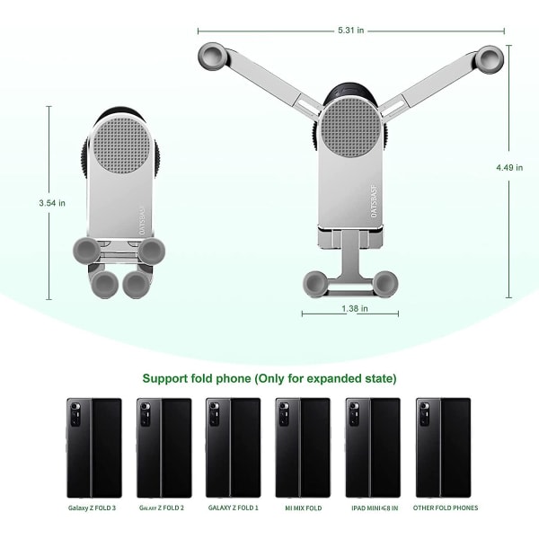 Gravity Biltelefonholder Kompatibel med Samsung Galaxy Z Fold 4/z Fold 3, Car Air Vent Clip Mount Smart Phone Stand Sølv