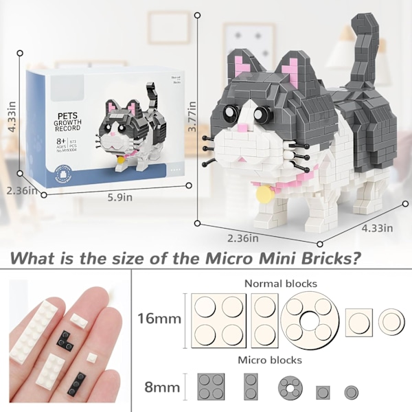 Söta Djur Mikro Mini Byggklossar Set, Blå Katt Mini Klossar Byggleksaker för Vuxna Pojkar och Flickor, Festgåvor för Barn, Julklapp Födelsedagspresent