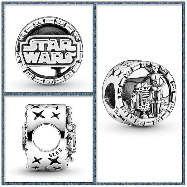S925 Silversmycken Star Wars Anime Tillbehör Yoda Bb-8 R2 Mandalorian Diy Pärlor Armband Halsband Charm Passar Pandora Leksaker Present C044-S2