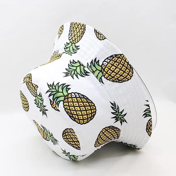 Søt bøttehatt strandfiskehatter for kvinner, vendbar dobbeltsidig bruk Pineapple White