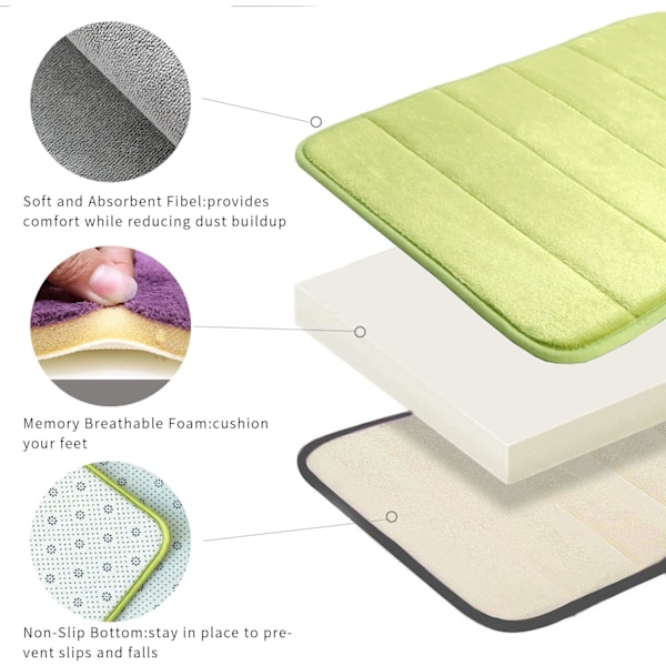 Badeværelsesmåtte i memory foam, skridsikker, absorberende, superhyggelig, fløjlsblød, supervandabsorberende, tyk badeværelsesmåtte, lysegrøn Lysegrøn Light Gr Light Green 17 X 24 inches
