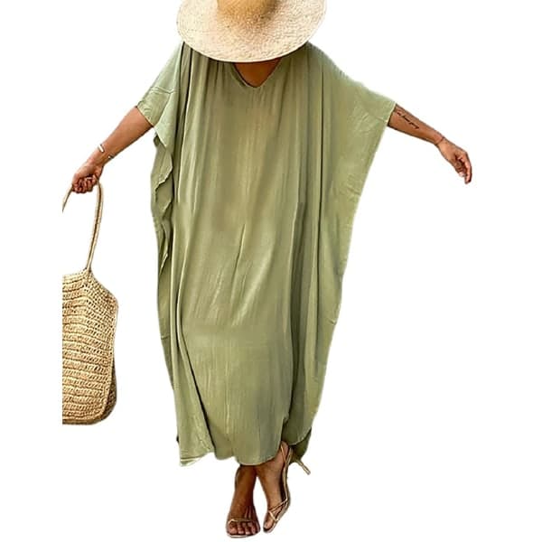 Dam Lös Kortärmad Strandkaftan Klänning Baddräktsöverdrag