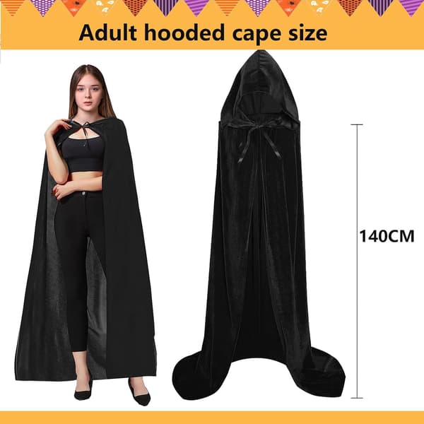 Unisex Voksen Hætte Kappe Lang Fløjlskappe Halloween Cosplay Kostumer Sort-tfrf Black