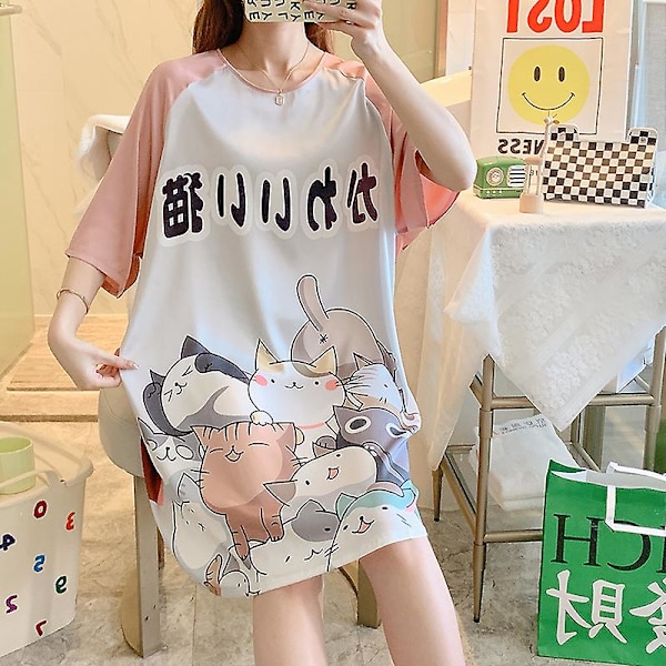 Sanrios Kawaii Cinnamoroll Is-Silke Nattlinne Sommar Kortärmad Tunn Mellanlång Plus Size Lös Pyjamas XL-storlek-170CM XL-size-170CM R2259
