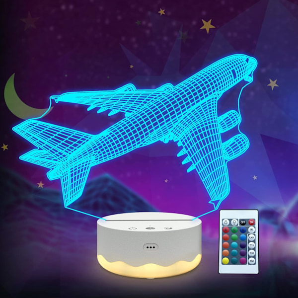 Flyvemaskine Gave, Flyvemaskine 3D Natlampe, 3D Illusion Lampe wi(YSJ)