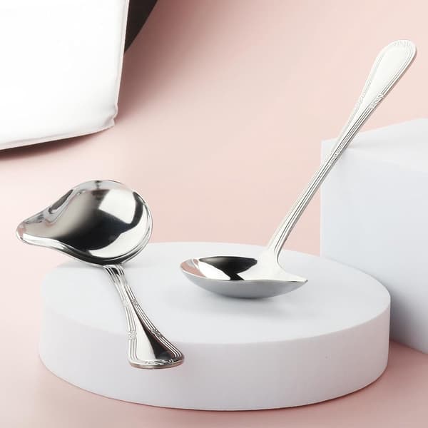 2 stk. sovseske, lille ske med hældetud, rustfrit stål 18/10, sauceske til servering af sovs og saucer, 20 cm
