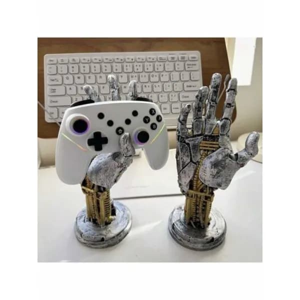 1 stk Cyberpunk 3D-printet spilcontrollerstativ - Multifunktionel skrivebordsorganisator til spilcontrollere og telefoner Robotarm One Size 1PC Sølv Robotic Arm One Size 1PC Silver
