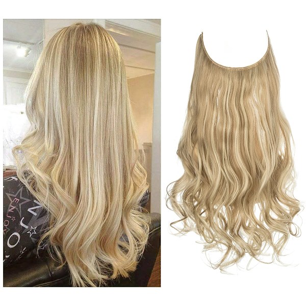 Syntetiska Ingen Clip Wave Hår Extensions Ombre Naturlig Svart Blond Rosa En Bit Falsk Hårpiece Fisk Linje Fake Hårstycken Dirty Blonde 14inches