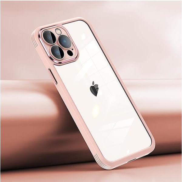 Støtsäkert Iphone etui med linsbeskyttelse og gennemskinligt cover pink til iphone 13 pro