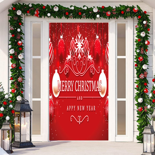Glædelig jul Cover Julhængende banner Santa Cover Stof Polyester Xmas Cover Juldørdekorationer, 70,9 x 35,4 tommer