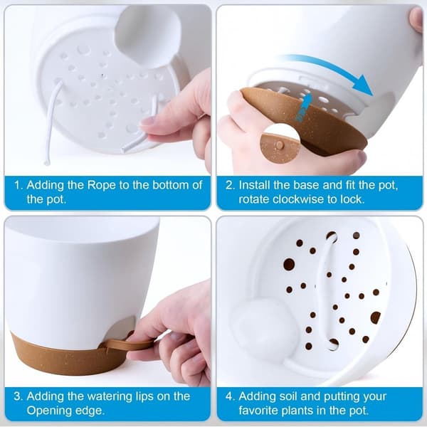 Selvvandende plantepotter sæt med 5, PP-plast med dræning og underskåle, til indendørs og udendørs planter, grøn, 12,7 til 17,8 cm