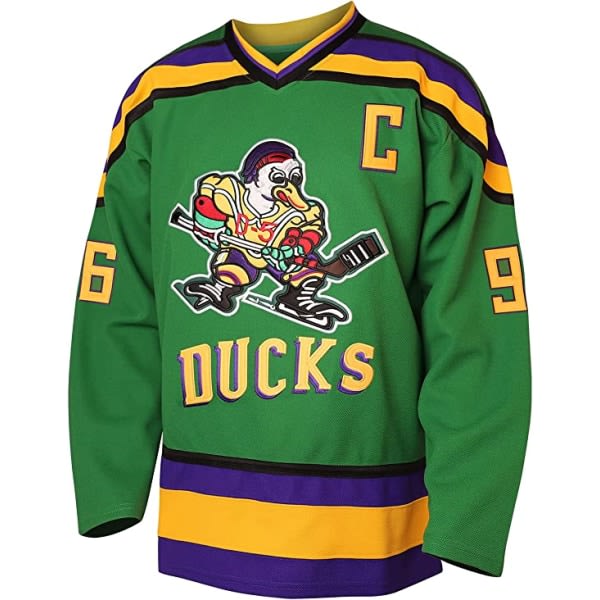 Men's Mighty Ducks 96 Charlie Conway 99 Adam Banks 33 Greg Goldberg filmhockeytröja Grön 96 L zdq