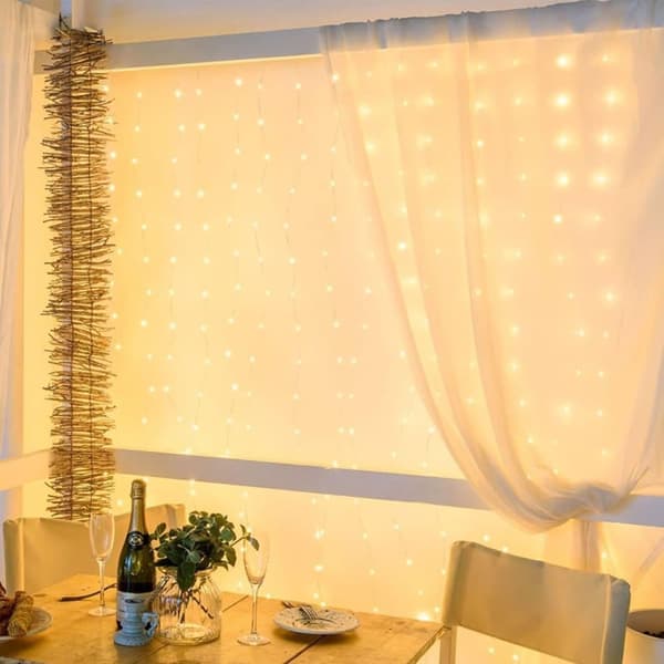 USB-drevne gardinlys LED – 8 moduser, solcellelading, vanntette festlys_TF_TF Gul 200 LED（3*2m）