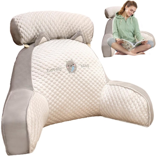 Ryggstøtte for seng - Lesepute - Sengestolpute med armlener - Perfekt for å sitte i sengen, jobbe på laptop, se på TV (60*40CM)