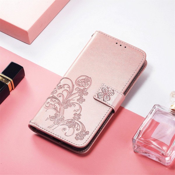 Case Iphone 12 Pro Cover Plånbok Clover Präglat skyddande läder Phone case Magnetisk - Rosa C3 A