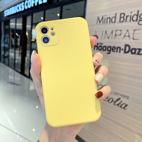 Lämplig för Iphone 12mini (5,4 tum) flytande silikon phone case Litet hål kub rak kant Apple fullt case gul ingen