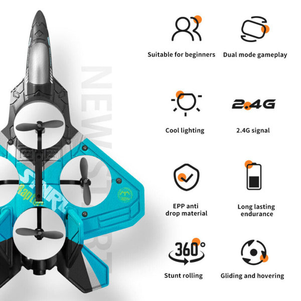 V17 RC Fjernbetjening Super Fighter Flyvemaskine Julegave til børn Blå