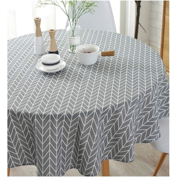 Rund bordsduk i bomull och linne, twill bordsduk, enkel stil, värme- och fuktresistent bordsduk (grå, 120 cm diameter)