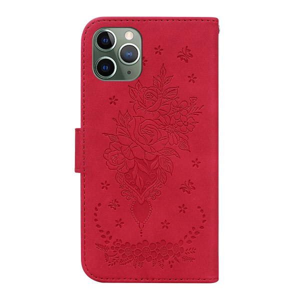 Case För Iphone 11 Pro Max Cover Coque Butterfly ja Rose Magneettinen Lompakko Pu Premium Läder Flip Card Holder Phone case - Röd Punainen ei mitään