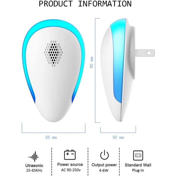 Ultra Sonic Pest Repel-ler 6-pack, plug in inomhus skadedjursbekämpning för insekter, myggor, mus, kackerlackor, råttor, insekter,