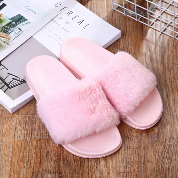 Tofflor Dam Flatskor Dam Päls Flip-Flops Rosa Pink Pink 36