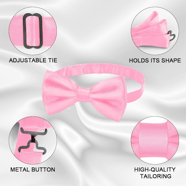 Butterfly slips til mænd, klassisk ensfarvet slips butterfly slips til mænd, satin smoking slips, justerbar formel butterfly slips til fest, bryllup Pink
