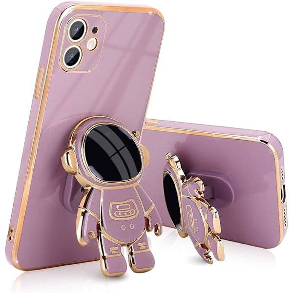 Yhteensopiva iPhone 12 Kuori Söpö 3D Astronautti Jalusta Design Kamera P Lilac