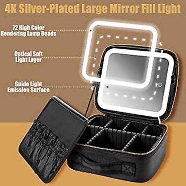 Smink resväska med LED upplyst spegel Justerbar