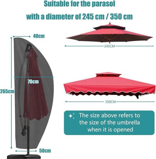 Parasol Protective Cover, Waterproof Offset Parasol Cover, Dust/UV-Proof with Telescopic Pole