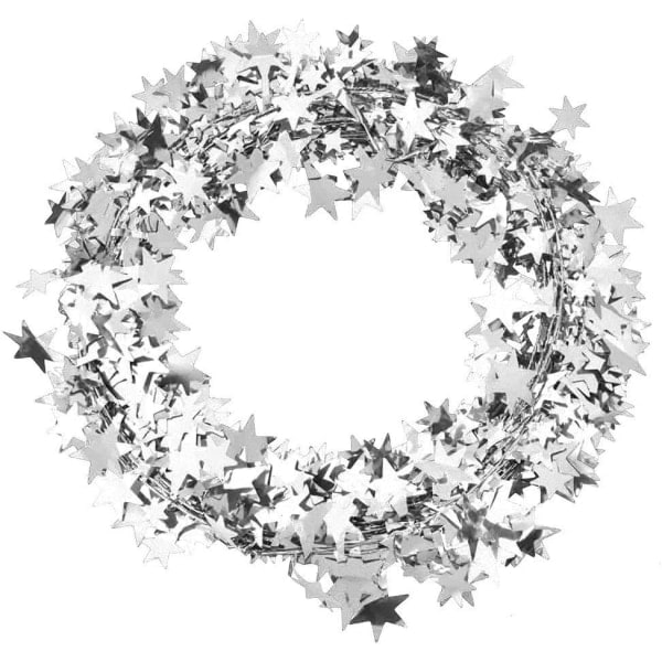 CDQ 7,5 m stjärnformad glittertrådsgirland for julgransdekoration Party Ornament (Sliver) Sølv