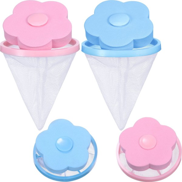 4 delar återanvändbar tvättmaskin luddfångare hushållstvättmaskin ludd mesh hårfilter nätpåse tvättmaskin hårfångare (blå, rosa) CDQ