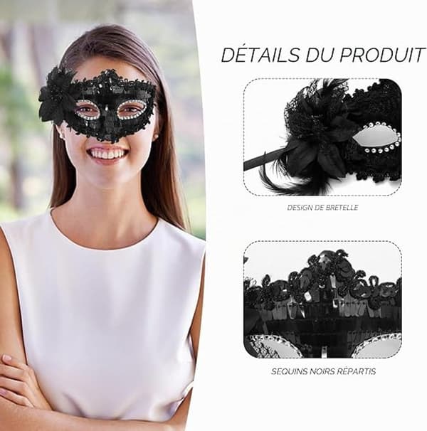 Venetiansk maskesæt til par, 2 stk., glitrende rhinsten halvmasker med justerbar rem til karneval, fest og cosplay, sort