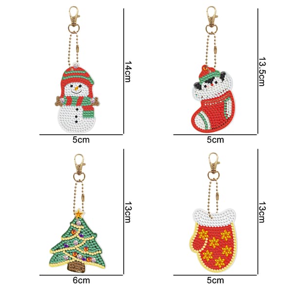 #4-pack Diamantmålade Nyckelringar Julsnögubbe#_tfrf