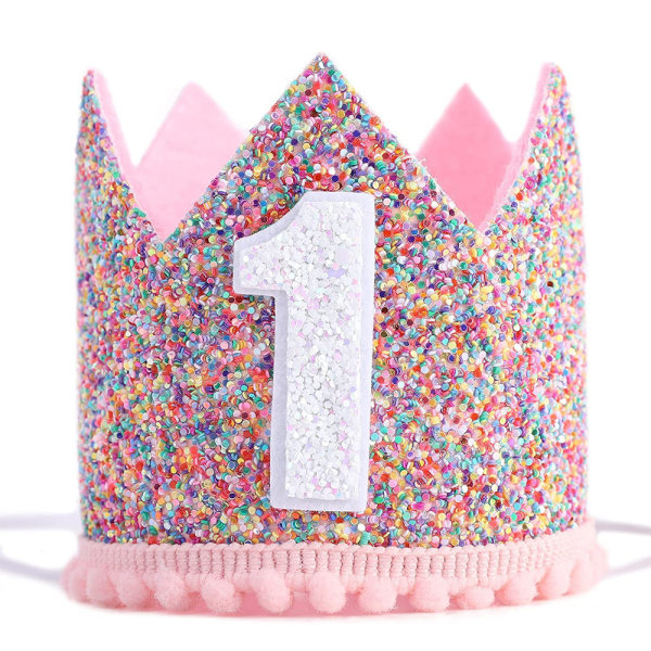 CDQ Rainbow Crown for fødelsedagsfest, Glitter Birthday Crown,