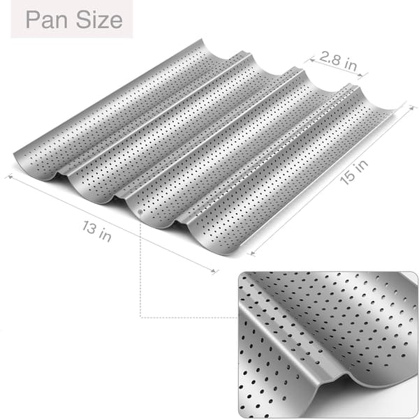 2-delt Baguette Bakeform - 38x33 cm - For 4 Baguetter - Perforert Rustfritt Stål - Non-stick Belegg - Sølv