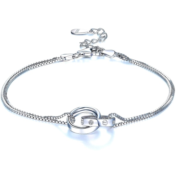 Dubbelkjede Circle Armband 925 Sterling Silver Charm Armbånd