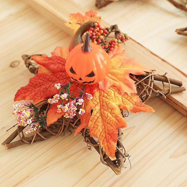 CDQ Halloween butik dekorasjon hänge konstgjord krans i trä (B, stil) farge 4